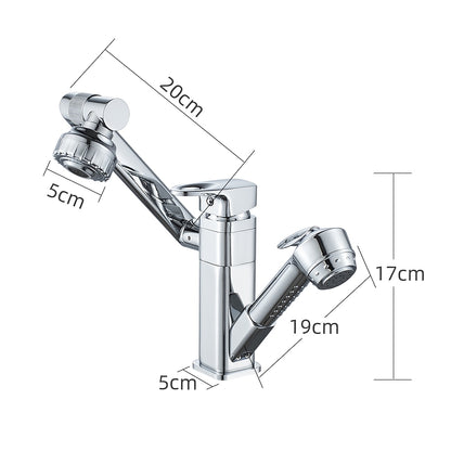 Chrome Single-Hole Bathroom Sink Faucet, Pull-Out Swivel Spout Faucet