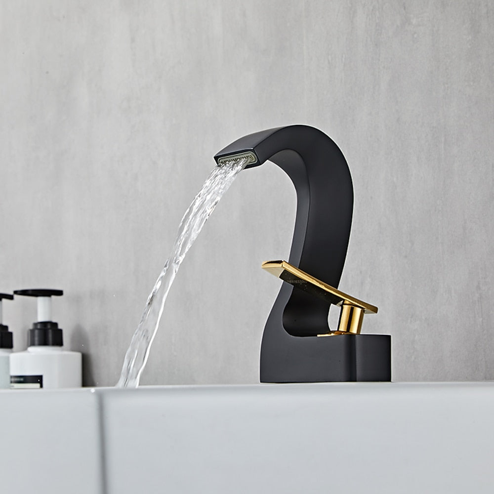 Waterfall Single-Hole Bathroom Faucet, Single-Handle Brass Faucet