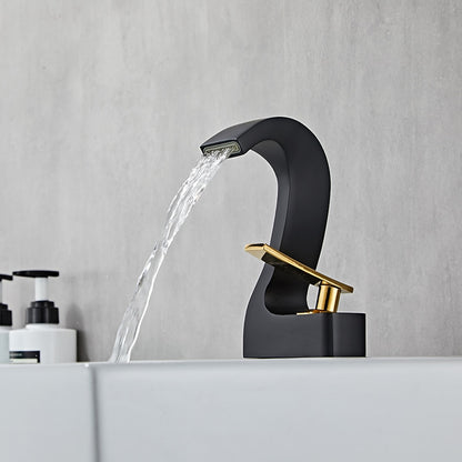 Waterfall Single-Hole Bathroom Faucet, Single-Handle Brass Faucet