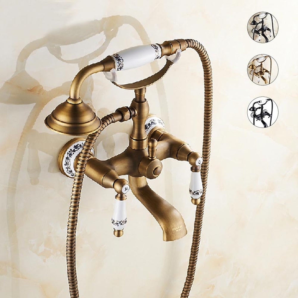 Vintage Telephone- Wall-Mount Tub Faucet, Brass Tub Faucet with Handheld Shower