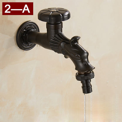 Retro Dragon Design Wall-Mount Outdoor Faucet, Single-Handle Brass Faucet, Antique Brass / Matte Black / Brushed Gold