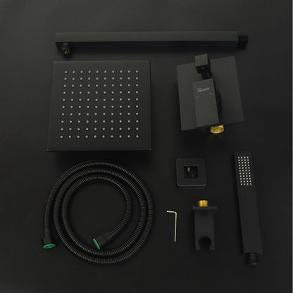 Modern Matte Black Wall-Mounted Shower System, 8-Inch Rain Shower Faucet Set with Handheld Spray