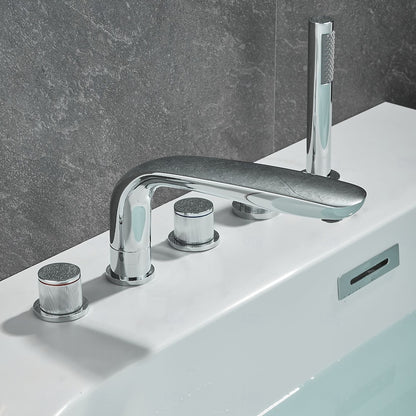 Chrome Modern Deck-Mount Tub Filler Faucet, 3-Handle 5-Hole Roman Tub Faucet with Handheld Shower