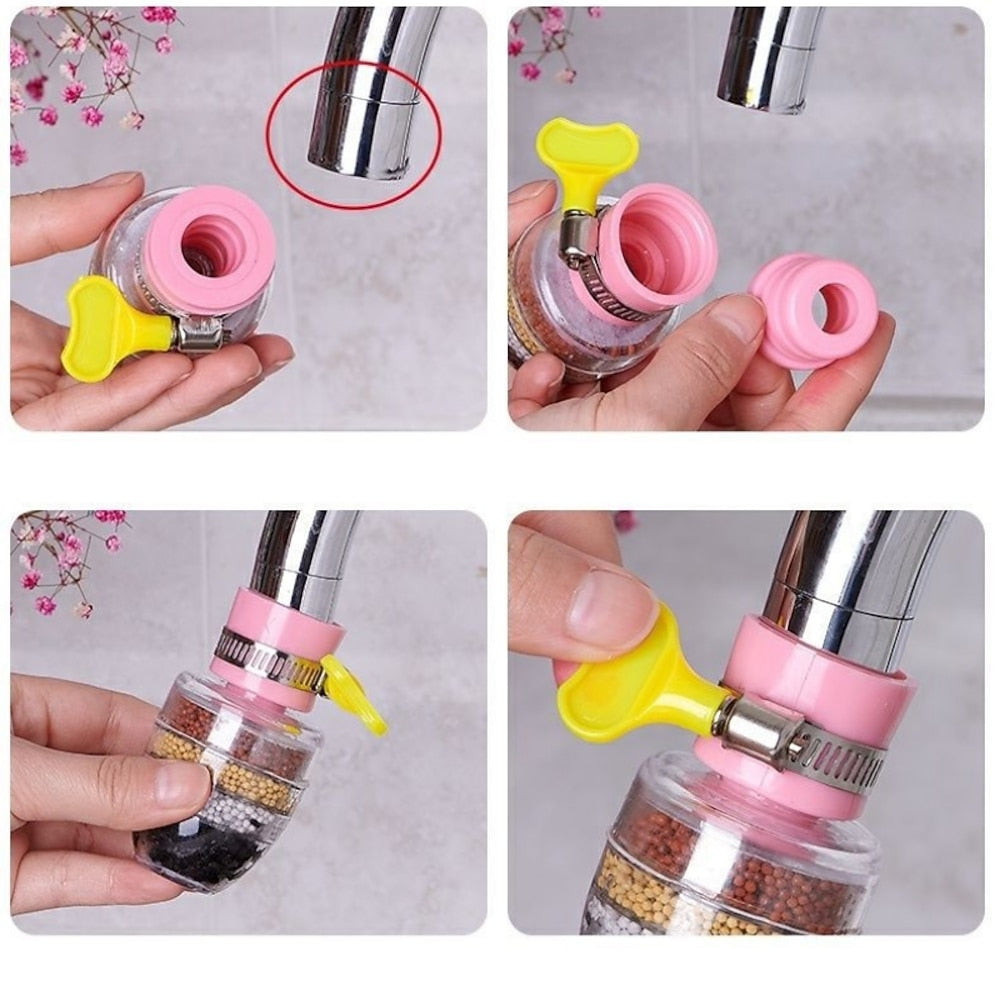 Multi- Six-Layer Faucet Water Filter, Adjustable Splash-Proof Tap Purifier Attachment for Kitchen / Bathroom