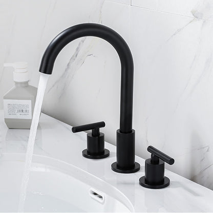 Modern 3-Hole Widespread Bathroom Faucet, Brass Dual-Handle Faucet with 360-Degree Swivel Spout, Chrome / Matte Black / Polished Gold