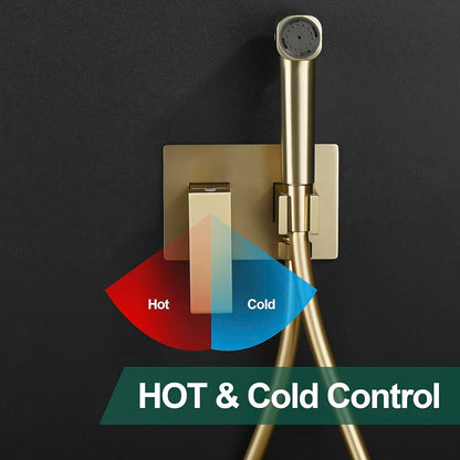 Wall-Mount Concealed Bidet Faucet, Handheld Hot / Cold Bidet Sprayer Set with Hose, Brushed Gold / Chrome / Matte Black / Matte White / Gunmetal