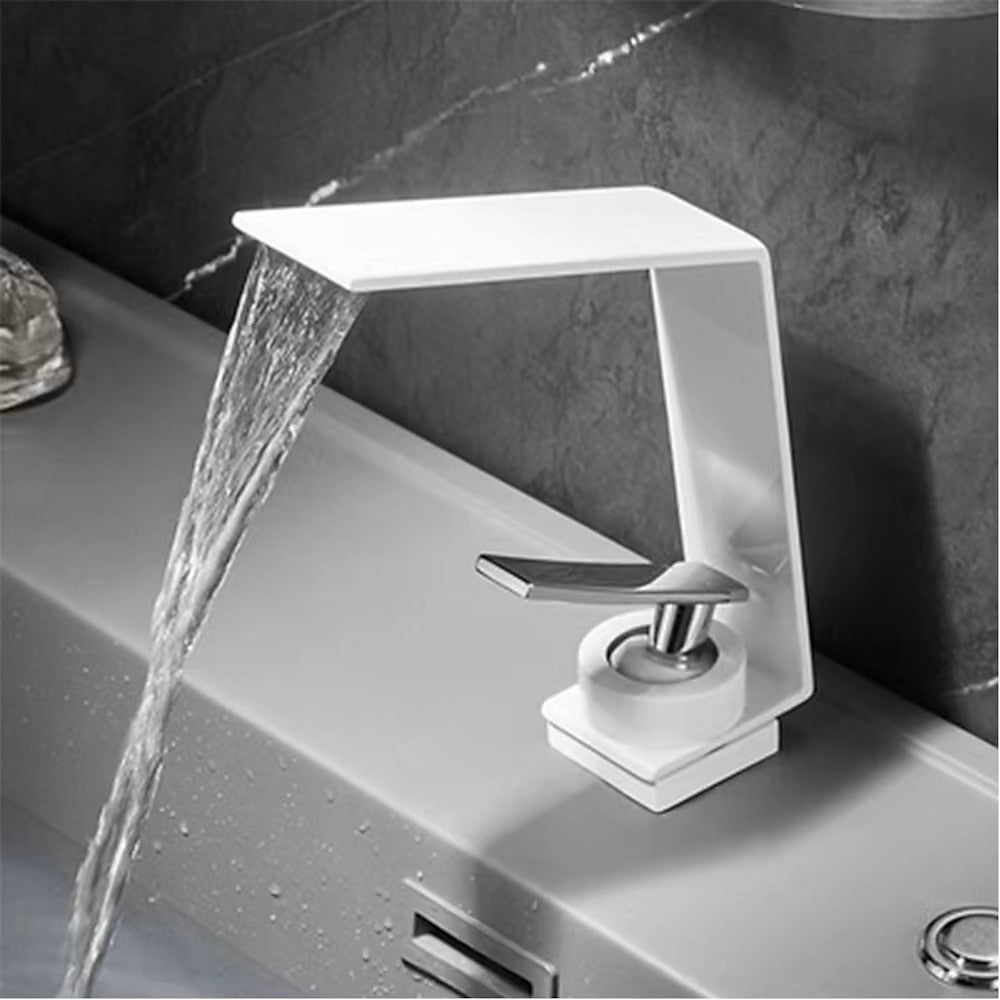 Waterfall Modern Single-Hole Bathroom Faucet, Single-Handle Brass Faucet