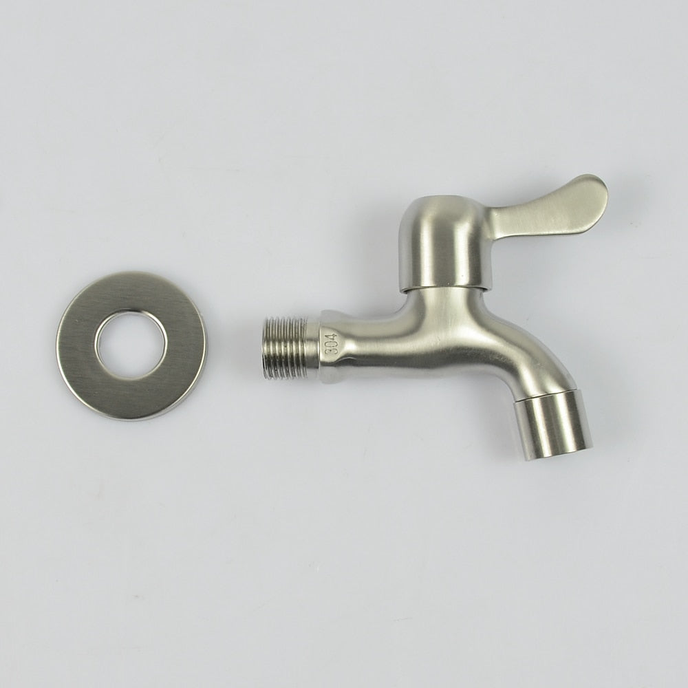 Wall-Mount Single-Handle Washing Machine Faucet, Stainless Steel Single Cold Utility Tap
