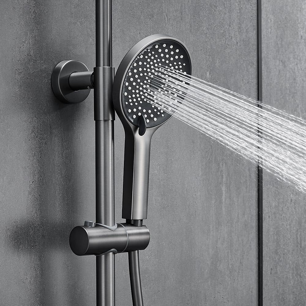 Thermostatic Wall-Mount Shower System, Multi-Function Rainfall Faucet with Handheld Shower, Chrome / Gunmetal