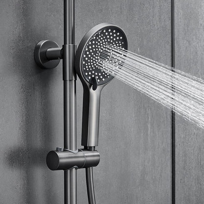 Thermostatic Wall-Mount Shower System, Multi-Function Rainfall Faucet with Handheld Shower, Chrome / Gunmetal