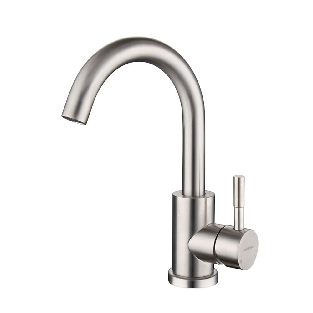 360-Degree Swivel High Arc Bathroom Faucet, Modern Single-Hole Stainless Steel Faucet, Matte Black / Brushed Nickel
