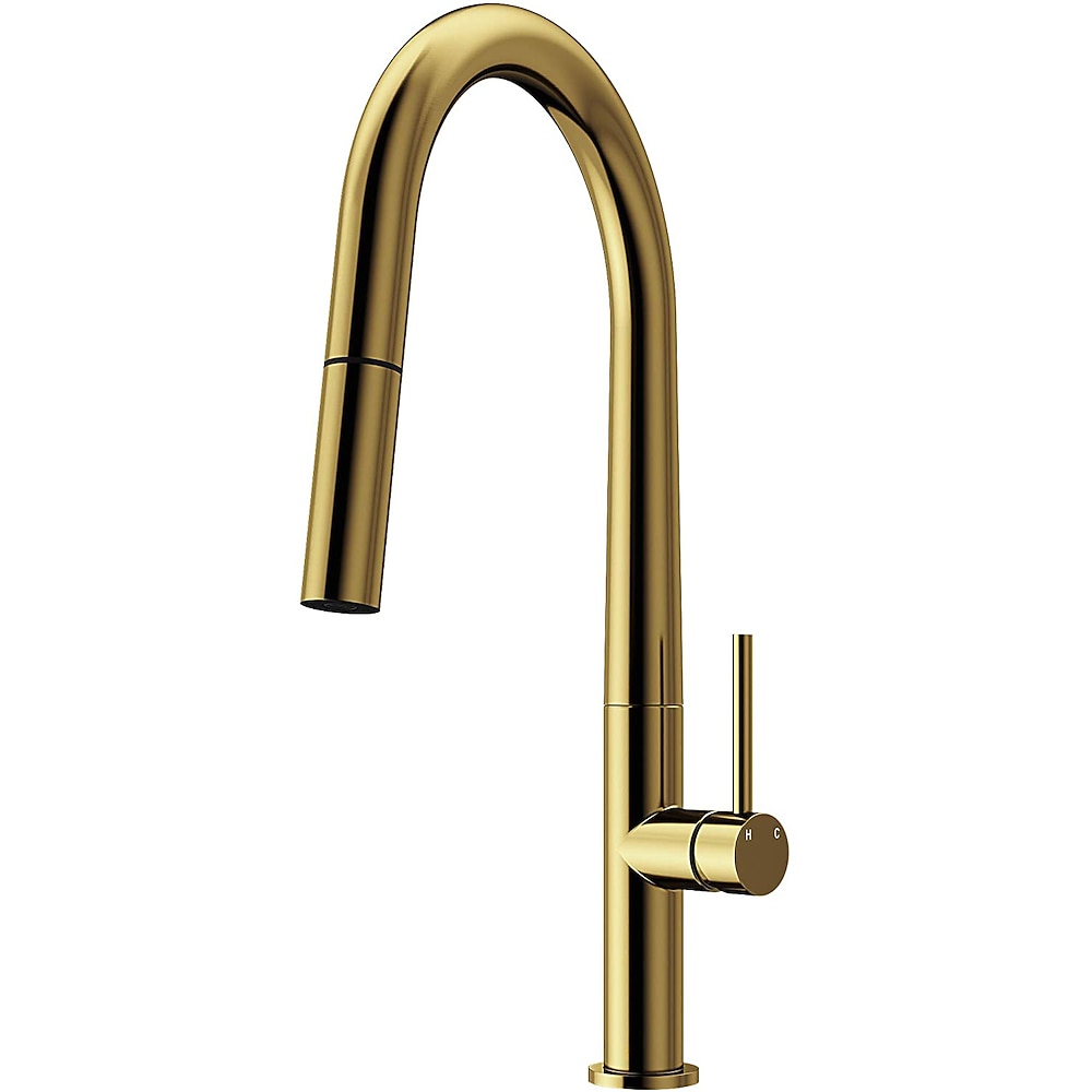 Pull-Down Kitchen Faucet, High Arc Single-Handle Brass Faucet, Matte Black / Matte White / Brushed Gold / Brushed Nickel