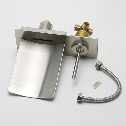 LED Waterfall Brushed Nickel Bathroom Sink Faucet, Modern Wall-Mount Single-Handle Faucet