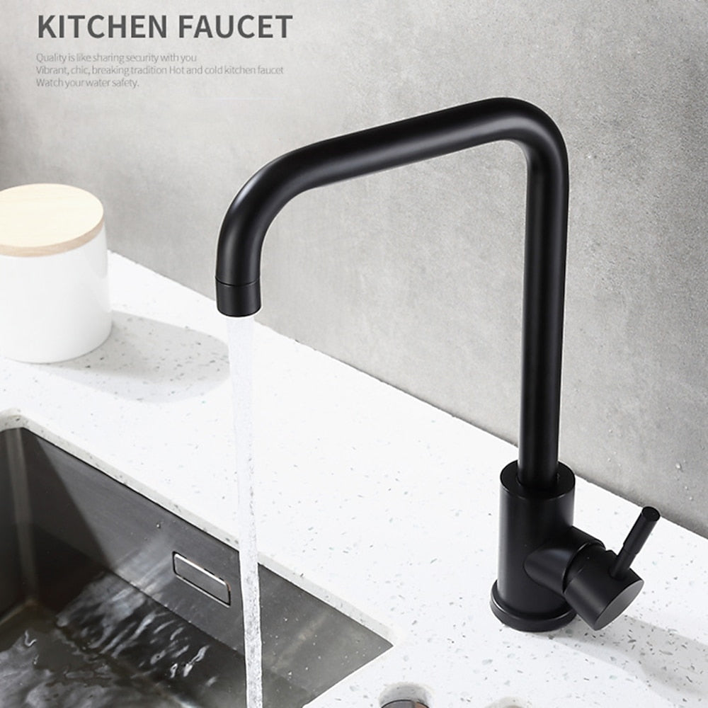 Modern Single-Hole Kitchen Faucet, Single-Handle High-Arc Faucet, Matte Black / Polished Brass