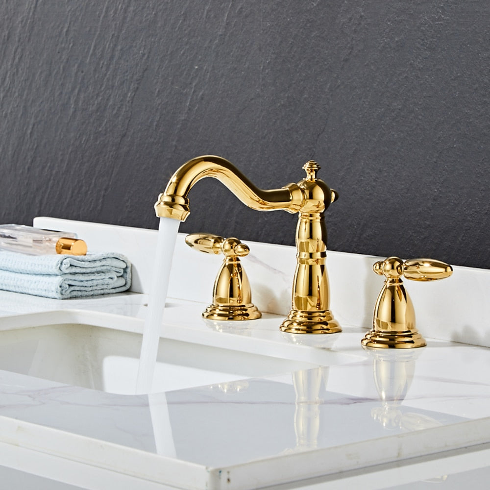 Widespread Modern Bathroom Faucet, Dual-Handle High Arc Brass Faucet, Matte Black / Chrome / Polished Gold / Rose Gold / Antique Brass