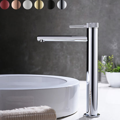 Modern Single-Handle Tall Vessel Sink Faucet, Solid Brass Bathroom Faucet with Knurled Handle, Chrome / Matte Black / Brushed Gold / Rose Gold / Matte White