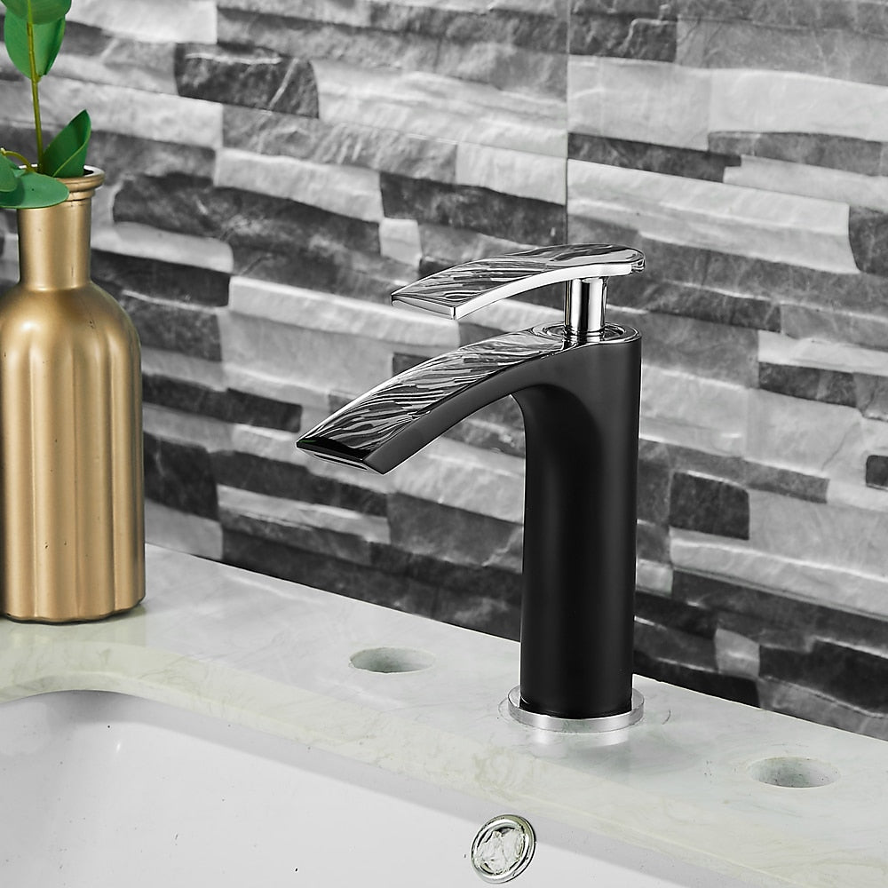 Waterfall Modern Bathroom Vessel Sink Faucet, Single-Handle Single-Hole Brass Basin Faucet