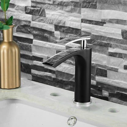 Waterfall Modern Bathroom Vessel Sink Faucet, Single-Handle Single-Hole Brass Basin Faucet