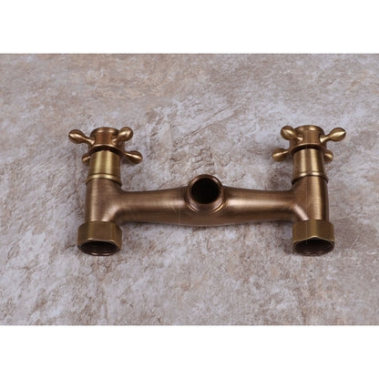 Antique Brass Wall-Mount Kitchen Faucet, Traditional Two-Hole Dual-Handle Swivel Spout Faucet