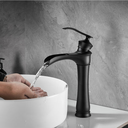 Matte Black Waterfall Vessel Bathroom Faucet, Single-Handle Single-Hole Basin Faucet