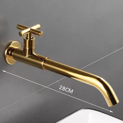 Wall-Mount Single-Hole Bathroom Faucet, Single Cross Handle Cold Water Faucet, Chrome / Matte Black / Polished Gold / Antique Brass / Matte White