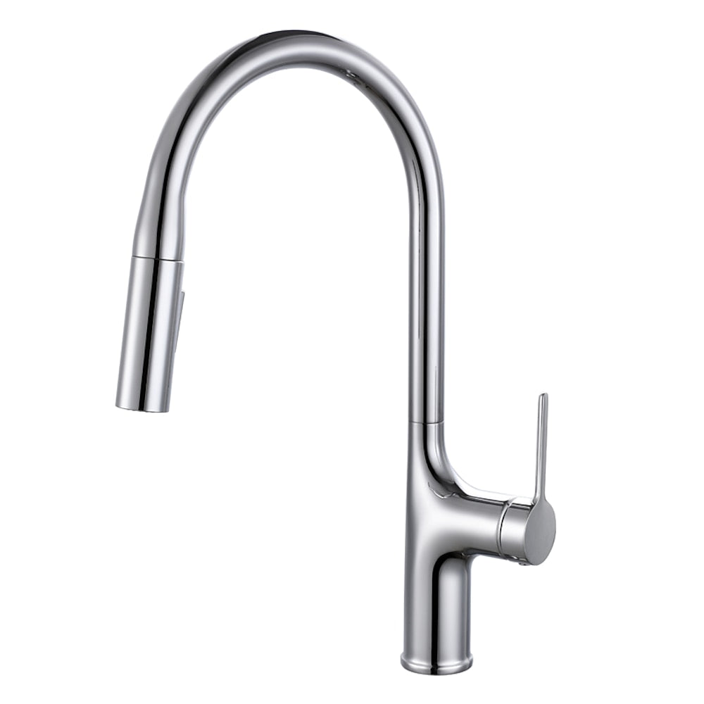 Modern Pull-Down Kitchen Faucet, Single-Handle High Arc Faucet, Matte Black / Chrome / Brushed Gold