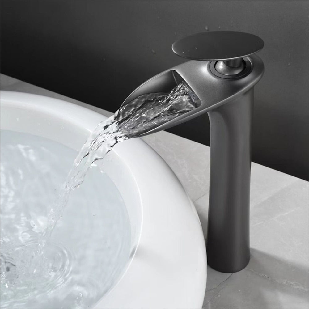 Waterfall Vessel Bathroom Faucet, Modern Single-Handle Single-Hole Tall Basin Faucet