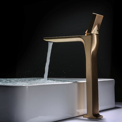 Brushed Gold Modern Bathroom Sink Faucet, Single-Hole Single-Handle Brass Faucet