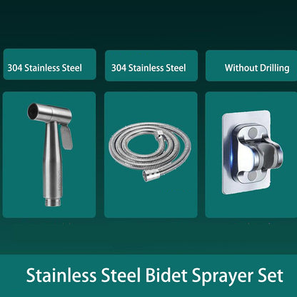 No-Drilling Wall-Mount Bidet Sprayer Set, Handheld Toilet Shattaf Sprayer, Stainless Steel / Matte Black