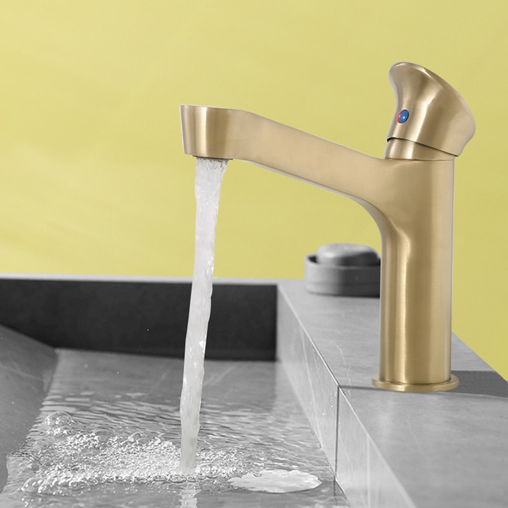 Modern Waterfall Bathroom Faucet, Single-Hole Brass Single-Handle Faucet, Matte Black / Matte White / Gunmetal / Chrome / Brushed Gold