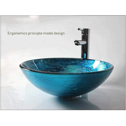 Contemporary Round Tempered Glass Vessel Bathroom Sink with Single-Handle Faucet, Vanity Basin Set with Pop-Up Drain, Silver / Gold / Bronze / Gray / Multi