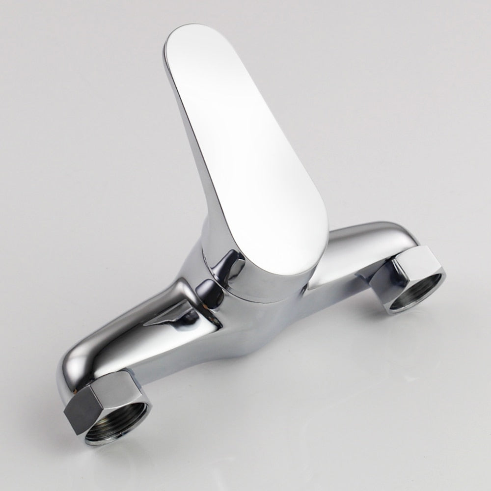 Wall-Mounted Modern Chrome Shower Faucet, Single-Handle Brass Mixer Faucet with S-Connectors