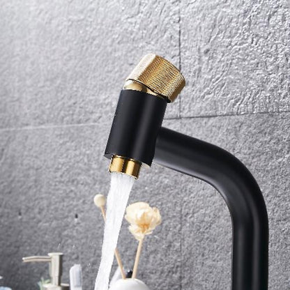 Modern Single-Hole Bathroom Faucet, Single-Handle Brass Vanity Faucet with Knurled Handle, Matte Black / Brushed Gold / Rose Gold