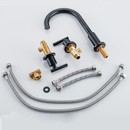 Modern 3-Hole Widespread Bathroom Faucet, Brass Dual-Handle Faucet with 360-Degree Swivel Spout, Chrome / Matte Black / Polished Gold