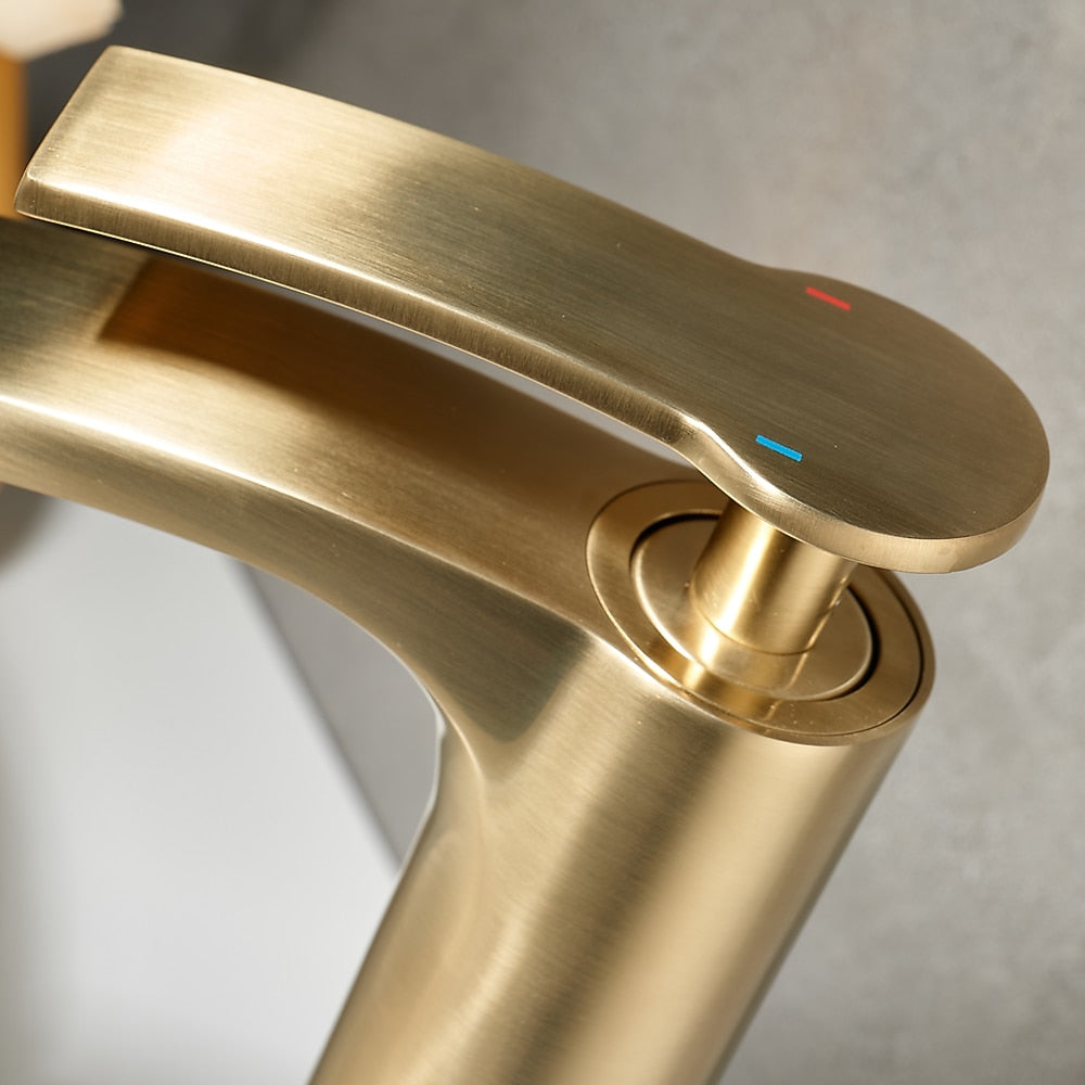 Waterfall Modern Bathroom Vessel Sink Faucet, Single-Handle Single-Hole Brass Basin Faucet
