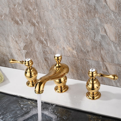 Polished Gold Vintage Widespread Bathroom Faucet, Dual-Handle Brass Sink Faucet