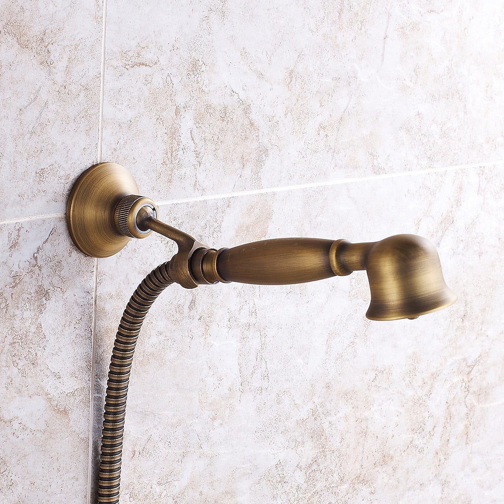 Antique Brass Wall-Mount Tub Faucet, Single-Handle Bath Shower Mixer Tap with Handheld Shower