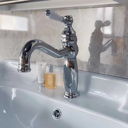 Traditional High Arc Bathroom Sink Faucet, Single-Hole Deck Mount Faucet with Ceramic Lever Handle, Polished Gold / Chrome / Antique Brass