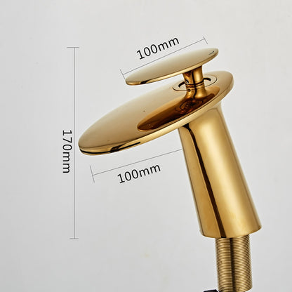 Polished Gold Modern Single-Hole Bathroom Faucet, Single-Handle Waterfall Spout Faucet