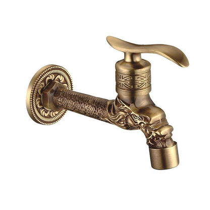 Vintage Carved Single-Cold Faucet, Wall-Mount Brass Washing Machine Faucet, Antique Brass / Polished Gold