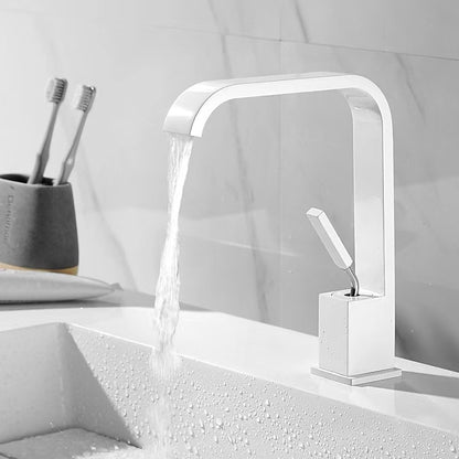 Modern Waterfall Bathroom Faucet, Single-Handle Single-Hole Faucet, Matte Black / Matte White / Gunmetal