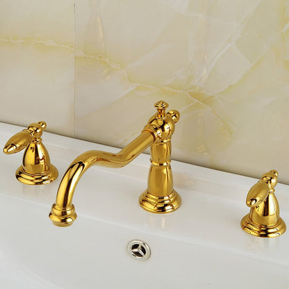 Vintage Widespread Bathroom Faucet, Double Handle Swivel Spout Faucet, Brushed Gold / Antique Brass / Matte Black / Chrome