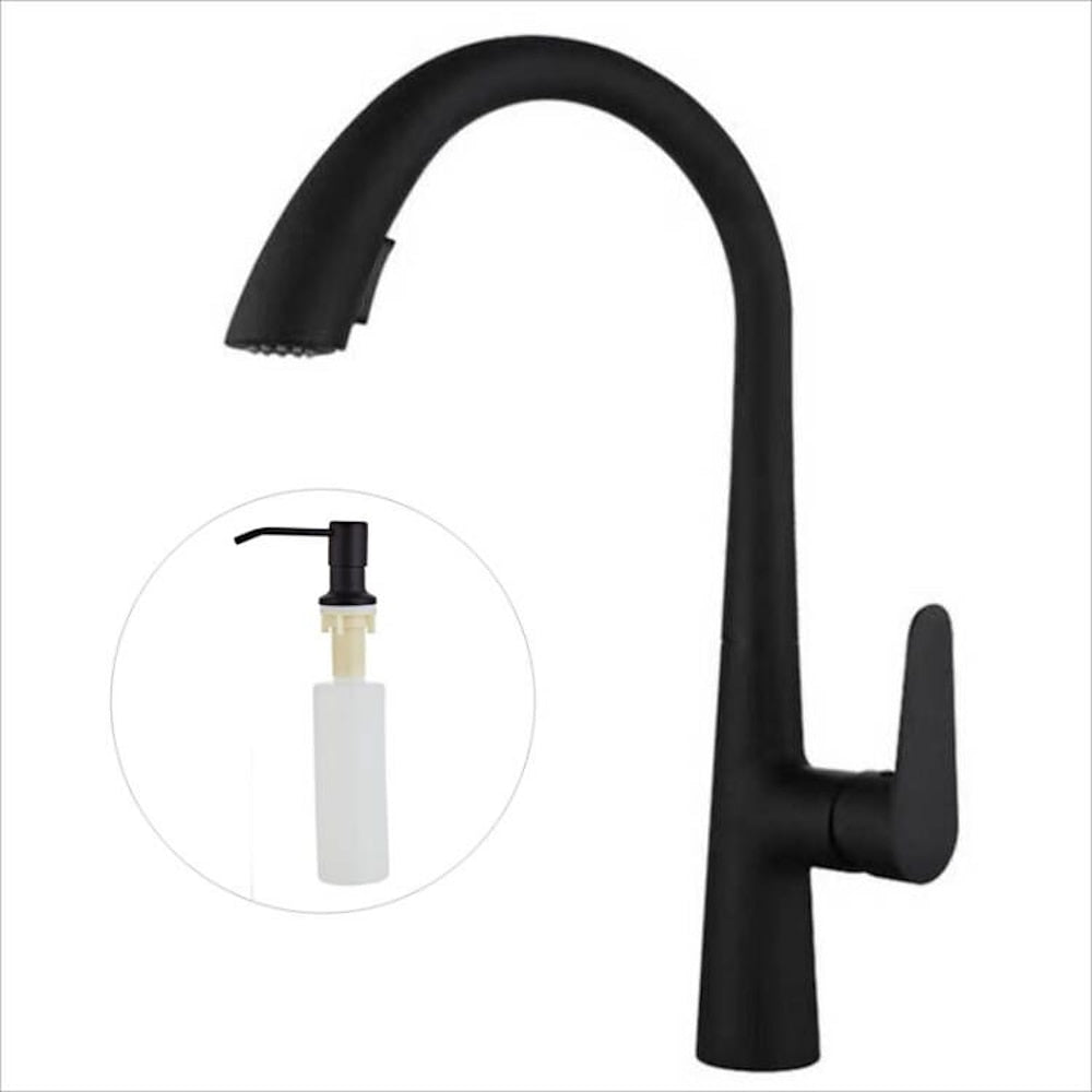 Pull-Down High-Arc Kitchen Faucet with Pop-Up Drain, Single-Handle Modern Faucet, Gunmetal / Matte Black / Chrome