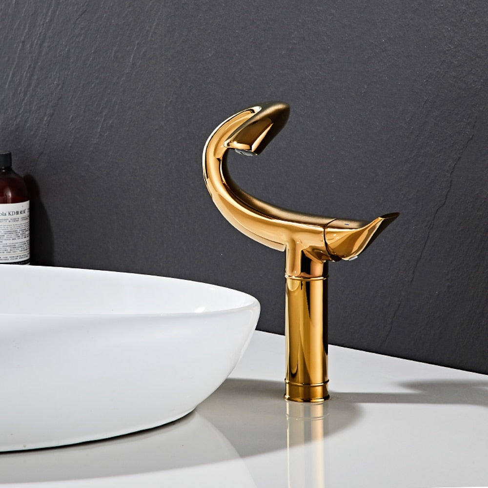 Curved High Arc Vessel Bathroom Faucet, Single-Handle Single-Hole Tall Brass Faucet