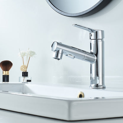 Modern Pull-Out Spray Bathroom Faucet, Single-Handle Brass Faucet, Matte Black / Chrome