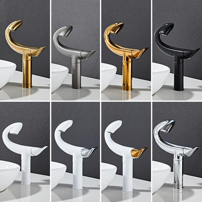 Curved High Arc Vessel Bathroom Faucet, Single-Handle Single-Hole Tall Brass Faucet