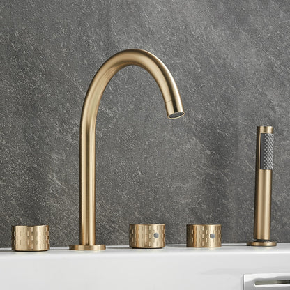 Contemporary 3-Handle Roman Tub Faucet, 5-Hole Brass Tub Filler with Handheld Shower