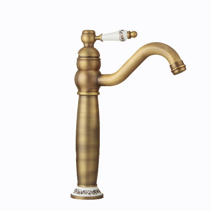 Vintage High-Arc Vessel Sink Faucet, Single-Handle Deck-Mounted Faucet, Brass Faucet with Ceramic Lever Handle, Antique Brass / Matte Black