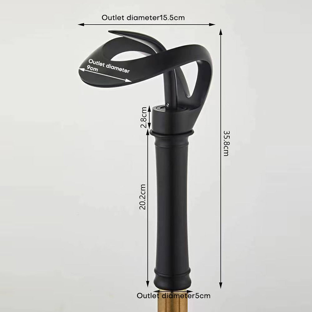 Waterfall Single-Hole Bathroom Faucet, Single-Handle Brass Vessel Sink Faucet, Matte Black / Chrome / Brushed Gold / Matte White / Gunmetal