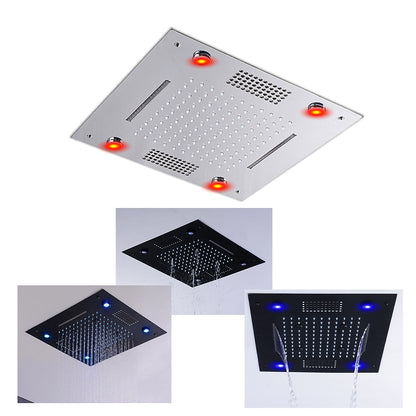 LED Waterfall Bluetooth Speaker Ceiling Shower Head, Rainfall Multi-Mode Showerhead, Matte Black / Chrome